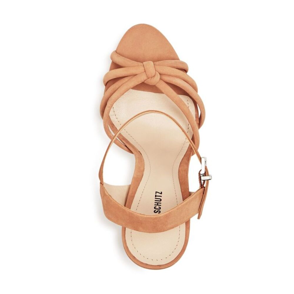 SCHUTZ Womens Beige Tubular Toe-Straps Column Heel Paolla Leather Sandals 10 B - Picture 3 of 3